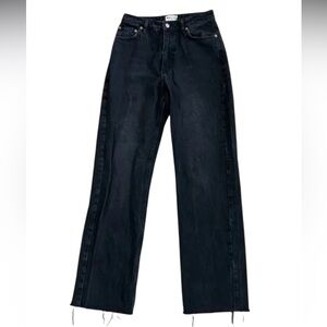 NA-KD Black straight leg high rise raw hem Jeans, size 34